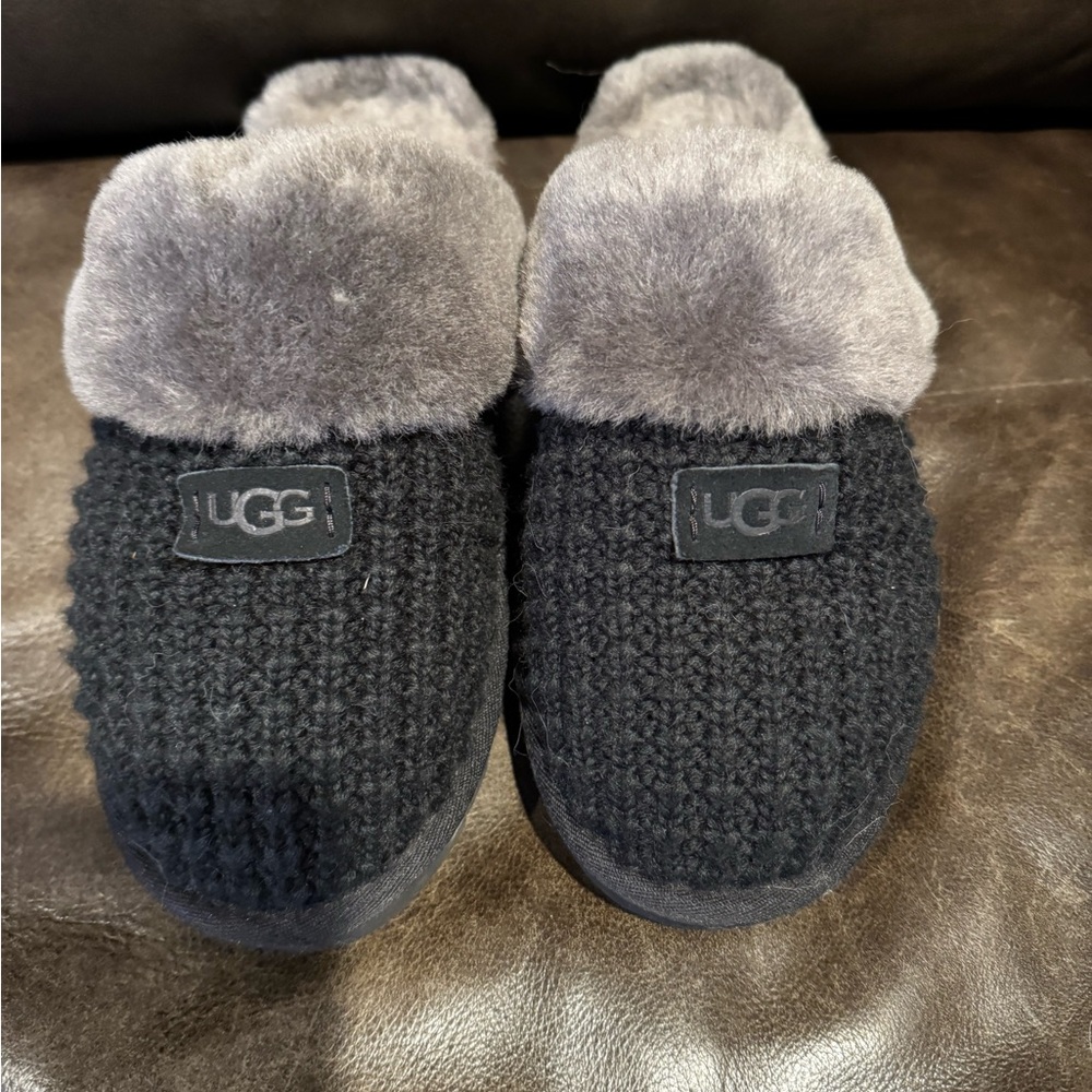 UGG Black and Gray Knit Slippers